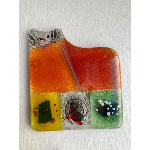 4 Art Glass Cat Kitten Decor Coaster Set Patchwork Boho Eclectic Multi Color 3.5 - Picture 7 of 14